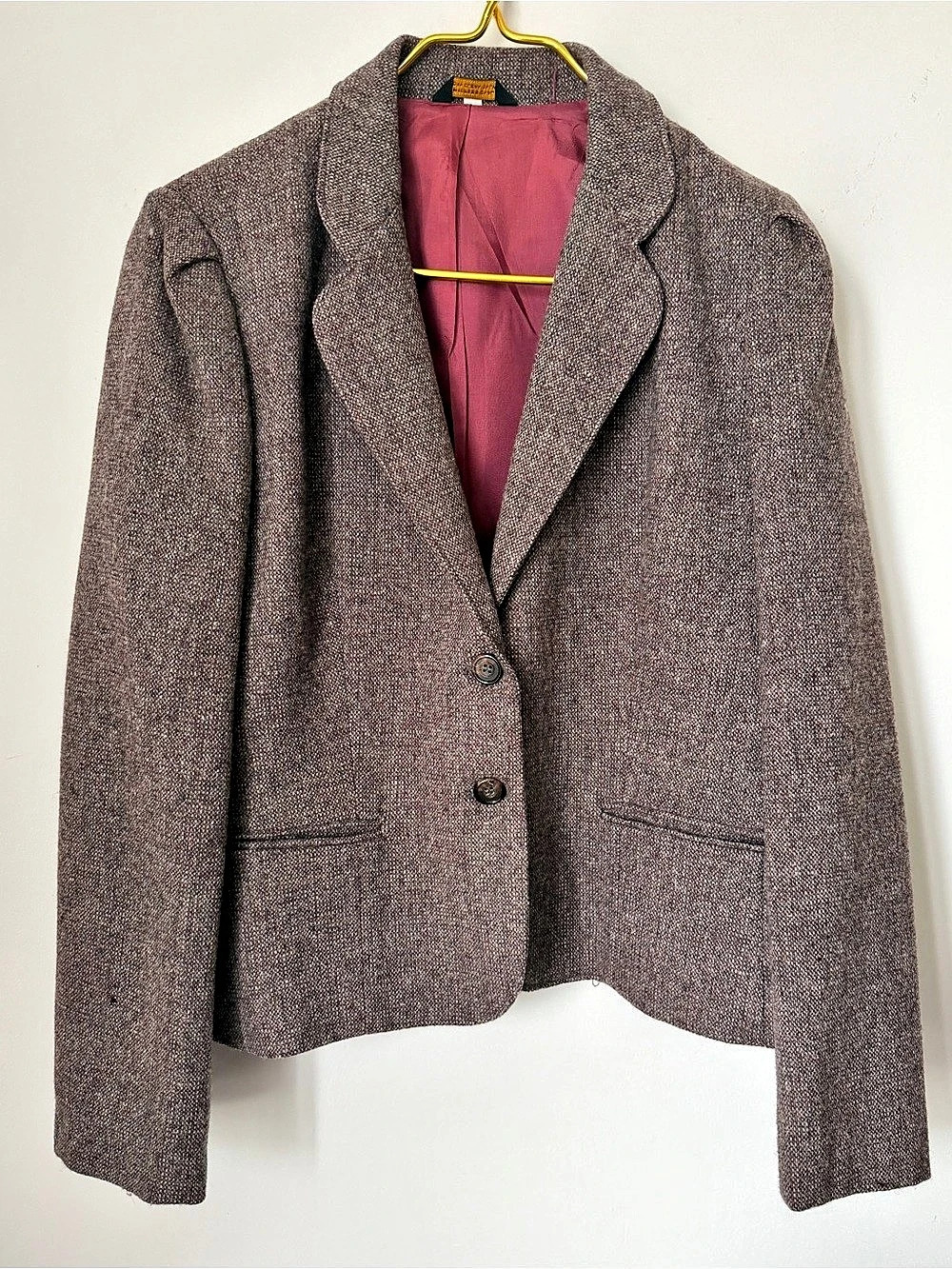 Vintage 80s Bayberry Gray Burgundy 100% Pure Wool Lined Button Blazer FLAW Sz 14